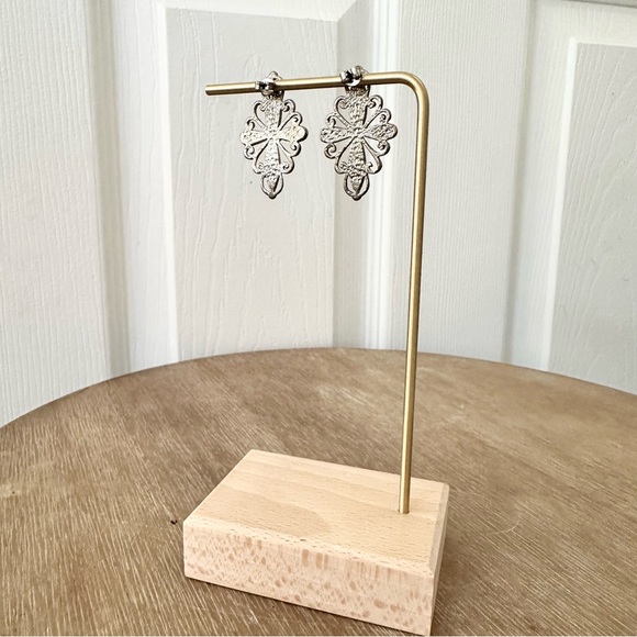 Silver Tone Turquoise Stylized Cross Swirl Scroll Hanging Stud Earrings NWT - Picture 5 of 6